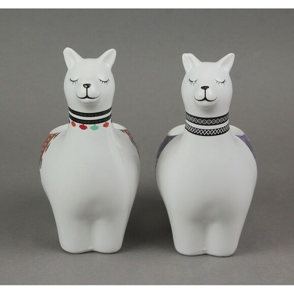 Set of 2 Adorable Hand Painted Llama Dolomite Ceramic Mini Planters - Picture 2 of 3